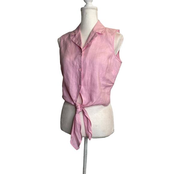 Grace elements linen women button front cropped shirt pink sleeveless Sz 8p - Picture 6 of 10